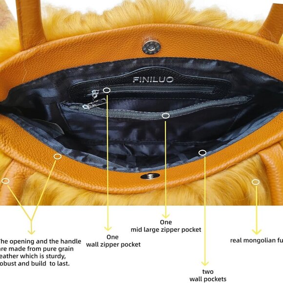 Women Luxury Real Lamb/Mongolian Flush Wool Fur With Genuine Leather Handles Han - Picture 6 of 7